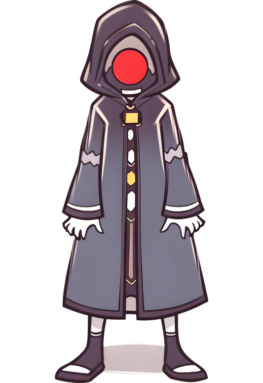 A menacing cultist wearing dark, hooded robes and hiding an ominous relic or symbol.