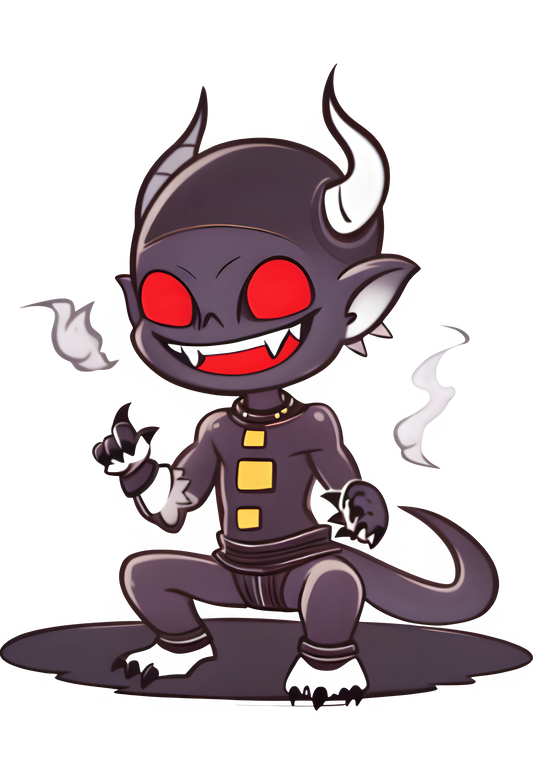 The demonic Imp with a cunning, knowing grin, perhaps having just played a powerful card or outsmarted an opponent.