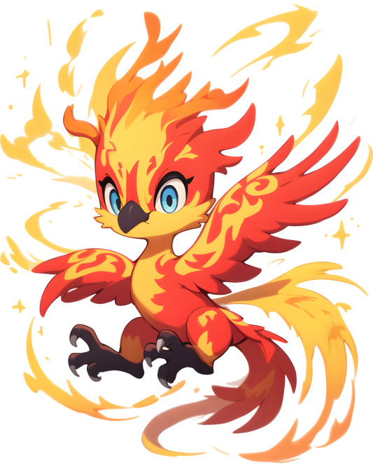 A majestic Phoenix with huge, sweeping wings, composed entirely of brilliant flame and golden light.