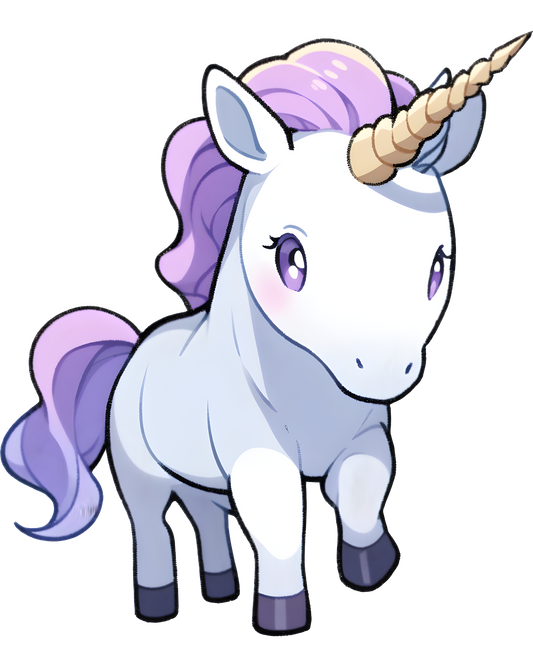 A beautiful unicorn with a single spiralling horn and a flowing pink mane, standing in a sunlit forest clearing.